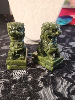 Jade Foo Dog Statues Pair - Home Accent 2.5 Inchesd Tall